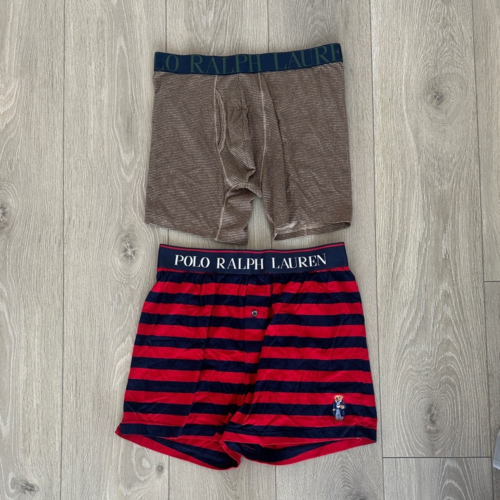 Polo by Ralph Lauren Men's Brown and Red Striped Boxer Briefs Set